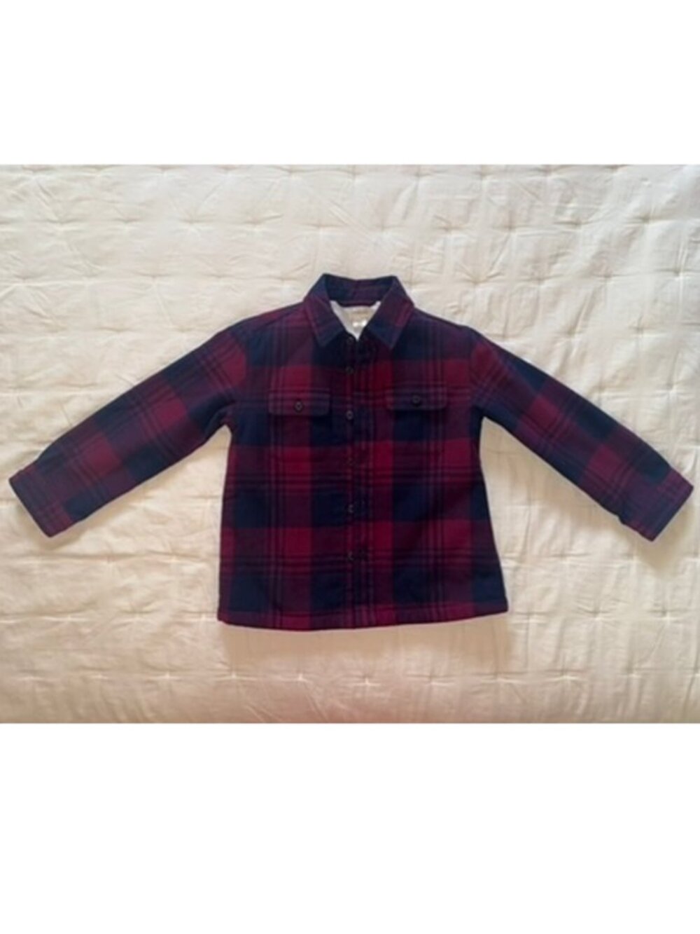 J Crew Crewcuts Maroon Navy Plaid Flannel lined Shirt Jacket Sz 4/5